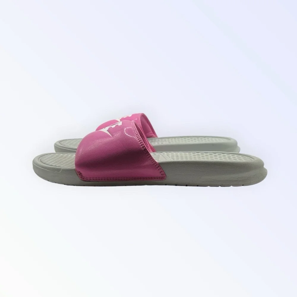 Nike Benassi JDI Slides Magenta Pink Grey Athletic Sandals WOMENS 10